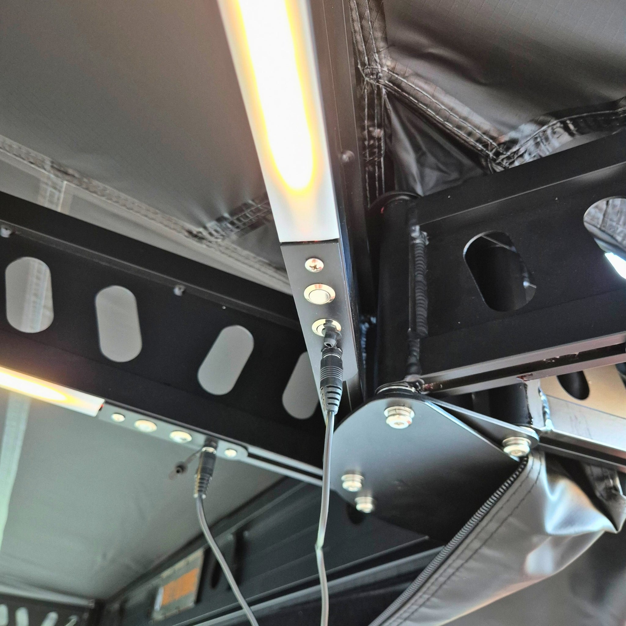 Close up of awning arm detail, showing strength of awning