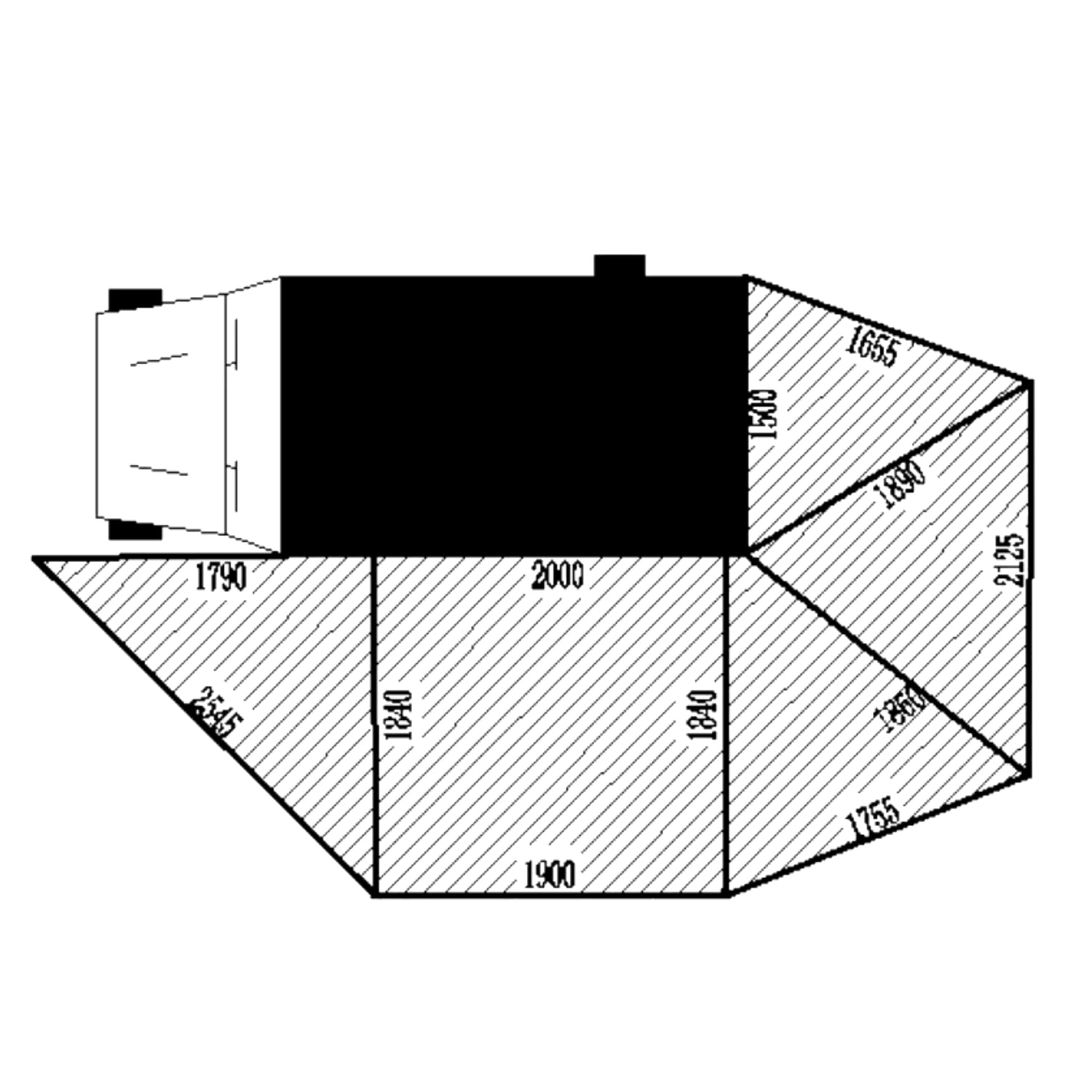 awning specs of 2m awning showing measurements