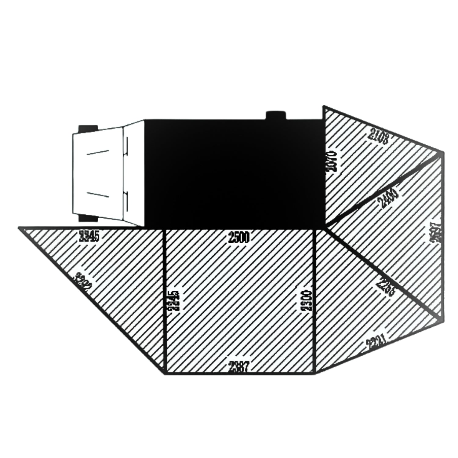 awning specs of 2.5m XL awning showing measurements