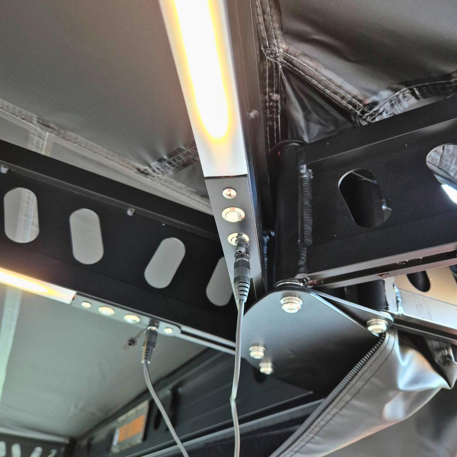 Close up of awning arm detail, showing strength of awning