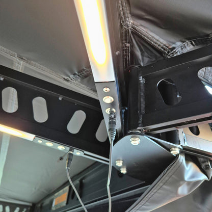 Close up of awning arm detail, showing strength of awning